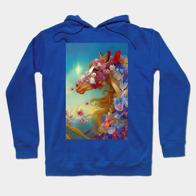 Pretty Flowers Botanical Dreamy Surreal Butterflies Cute Horse Hoodie by ZiolaRosa